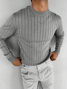 男士 Old Money 加厚百搭毛衣，秋冬款，长袖上衣 - 灰色 - 查看 2