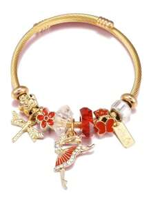 1 件金色不锈钢串珠手链、芭蕾舞者串珠手链、蜻蜓和蝴蝶串珠 DIY 手链、节日礼物