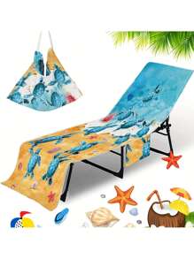 1 pieza Funda para silla de playa con diseño de tortuga marina, Serie exclusiva de verano, Toalla de microfibra secado rápido para silla de piscina o playa, Funda de toalla de playa con bolsillo, Accesorio de vacaciones, Esencial de viaje