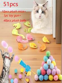 51pcs New Set Combination 4/6/10-Piece Soft Plush Mouse Cat Toy - Interactive Entertainment And Exercise, Suitable For All Ages, Lightweight, Multiple Colors And Styles, With Red Nose And Tail, Indoor Cat Toy