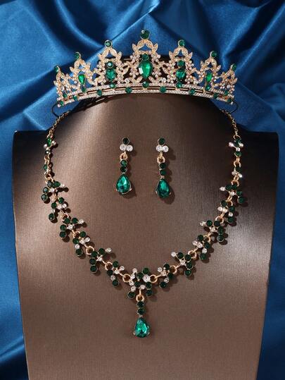 女士头饰和皇冠，头饰耳环项链，水晶新娘首饰套装，适合派对、万圣节、舞会、选美比赛