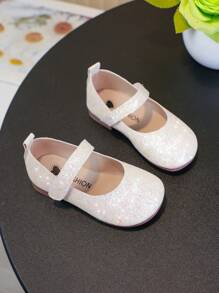1 Pair Girl Glitter Material Square Toe Flat Shoes, Cute Kids Casual Shoes Suitable For Outings, Gatherings And Festivals All Year Round