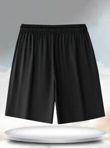 Plus Size Men's Ice Silk Casual Shorts, Outdoor Sports Running Fitness Reflective Stripe Knee Length Pants