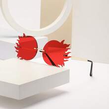 圆形火焰形化妆舞会眼镜，无框时尚派对眼镜，铜色时尚眼镜适合派对和所有季节不对称形状的墨镜 - 彩色 - 查看 10