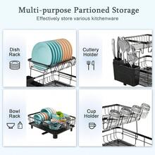 2-Tier Heavy-Duty Metal Dish Drying Rack With Drainboard - Large Capacity Dish Drainer Organizer, Utensil & Cup Holder, -Standing Space-Saving Kitchen Rack Small Apartments, Painted Durability - Black - View 8