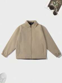 Men's Casual Solid Color Long Sleeve Jacket, Minimalist Style Versatile Jacket, Spring/Autumn - Khaki - View 1