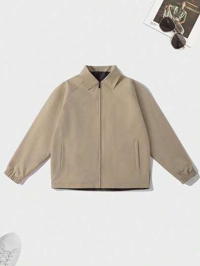 Men's Casual Solid Color Long Sleeve Jacket, Minimalist Style Versatile Jacket, Spring/Autumn