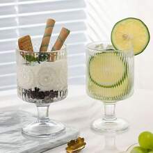 Juego de 1/4/6 copas de vidrio vintage clásico con relieve, decoración floral, elegante cristalería para cóctel, vino, champán, jugo, soda, yogurt, fruta, apta para bar, restaurante, fiesta, cena, exteriores, hogar, hotel, apartamento, picnic