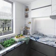 1 卷即撕即贴大理石纹壁纸，防水防油乙烯基接触纸，适用于厨房后挡板、客厅、卧室装饰，易于裁剪，自粘，时尚家居装修解决方案，厨房墙面后挡板墙纸墙贴墙面装饰 - 藍色 - 查看 6