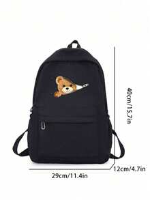 Minimalist Solid Color Multi-Functional Large Capacity Student Backpack, Back To School - Black - View 8