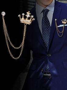 1pc European & American Style Luxury Men's Suit Brooch, Rhinestone Crown Emblem Vintage Lapel Pin Office Accessories Shirts Jacket Jewelry Christmas Halloween Autumn-Winter Accessories,Suitable For Teens, Youth,Men,Casual, Outdoor, Athletic, Vacation, Graduation Gifts, Birthday, Daily Wear Clothes Pin Funny Cute Teacher Gifts