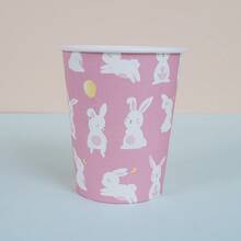 9盎司可爱粉色兔子一次性纸杯 - 卡通动物派对杯，适合10/25位客人 | 生日、野餐、露营、新娘送礼会礼物 - 彩色 - 查看 4