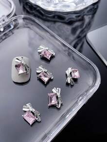 25/50/10 Stück Legierungs-Silber Schmetterling Biene Herz Schleife Nagel Dekoration mit glitzernden rosa Strass-Sternflügeln und geometrischem Muster, 3D exquisite DIY Nagelschmucksteine für Acryl-Nägel, Handyhüllen, Schuhe, Kleidung, Taschen und Bastelarbeiten - Verschiedenfarbig - Übersicht 5