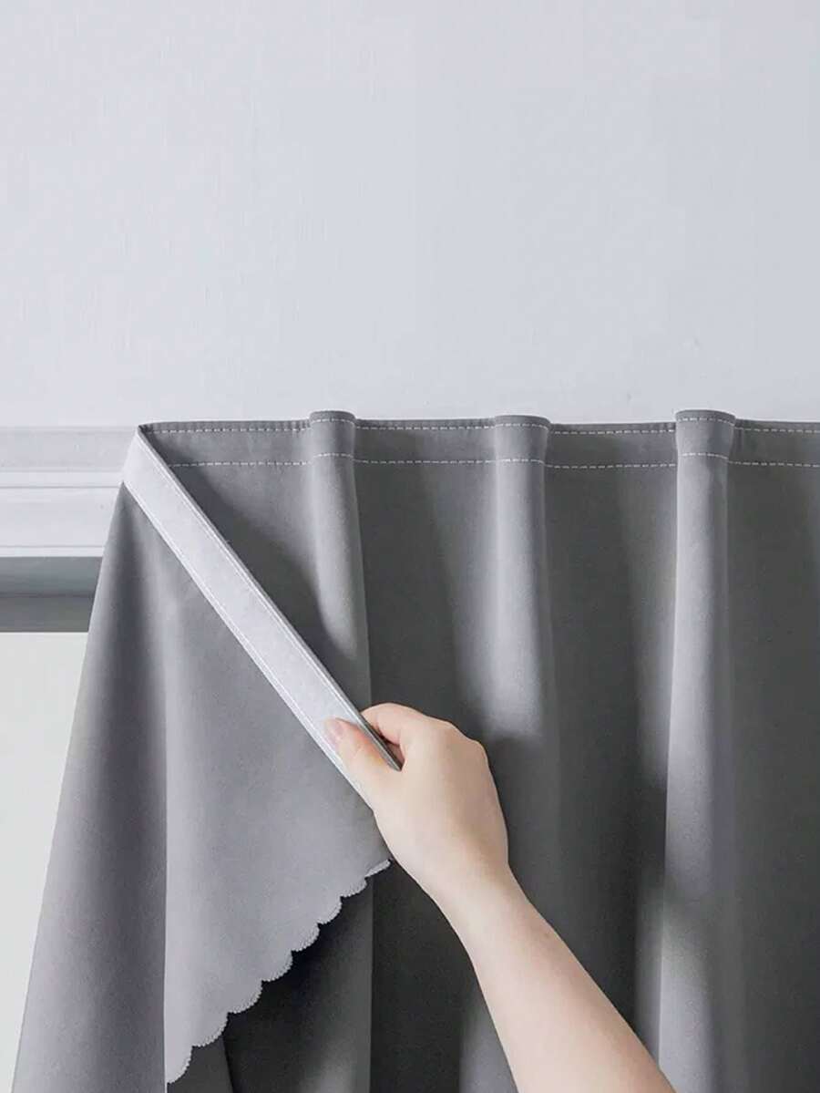 1 chiếc rèm cửa móc và vòng màu trơn hiện đại và đơn giản, cản sáng và không cần khoan - Xám - Xem 1