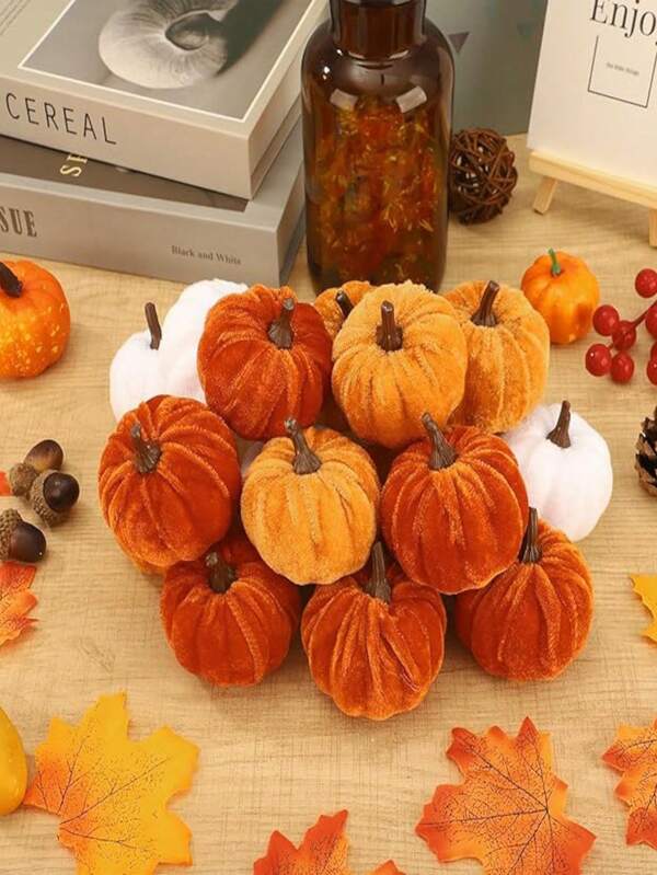 南瓜装饰 6/12 件人造天鹅绒泡沫织物南瓜装饰适用于秋季家居农舍收获感恩节装饰秋季装饰万圣节秋季装饰家居装饰万圣节装饰房间装饰