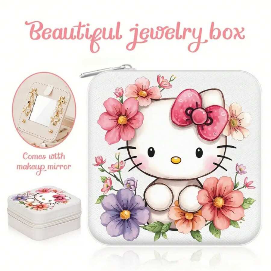 1 件 Sanrio 时尚卡通便携式珠宝收纳盒，适用于耳环、戒指、项链、手链，简约多功能拉链装饰，完美的礼物，适合女性日常使用收纳整理器旅行必需品返校宿舍收纳