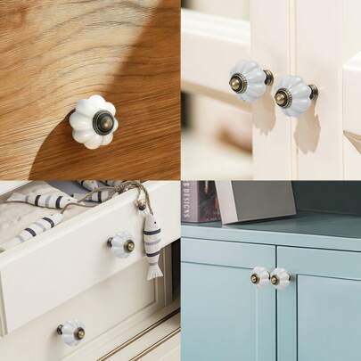 4/8/12 قطعة مقبض اليقوتي الأبيض للقرع (طراز ديكور منزلي بسيط)، مقبض خزفي عتيق لغرفة النوم والخزانة، كومودينو، طاولة ليلية، مقبض درج، مصنوع من سبيكة الزنك، ديكور غرفة النوم، ديكور منزلي، أساسيات أثاث غرفة النوم، مناسب للخزانة، الكومودينو مع المرآة، أثاث تخزين