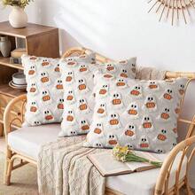 1 pièce Housse de coussin décorative en forme de petit fantôme citrouille pour l'automne, housse de coussin moelleuse et douce pour la décoration de la pièce pendant la récolte d'automne, la Thanksgiving/Halloween. Décoration d'Halloween pour la maison. - Multicolore - Voir 7