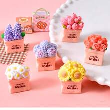 【数量】件 迷你玫瑰雏菊树脂盆栽，创意逼真花束，微景观装饰，DIY配件，清新简约汽车内饰装饰，娃娃屋场景摆件，小礼物 - 彩色 - 查看 4