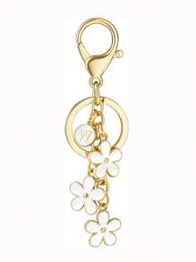 1pc Fashionable & Cute Letter Key Chain With Alloy White Flower Pendant Charm Key Ring, Accessory For Women And Students Car Accessories Goth Y2k