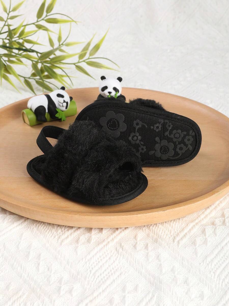 1 Pair Girls & Boys Thermal Lined Elastic Band Slip-On Design Infant Toddler Sandals & Slippers Slippers, Winter