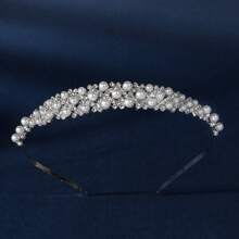 1 pièce Serre-tête en métal ton argent, accessoire à cheveux en alliage plaqué strass, convient pour le mariage et les festivals
