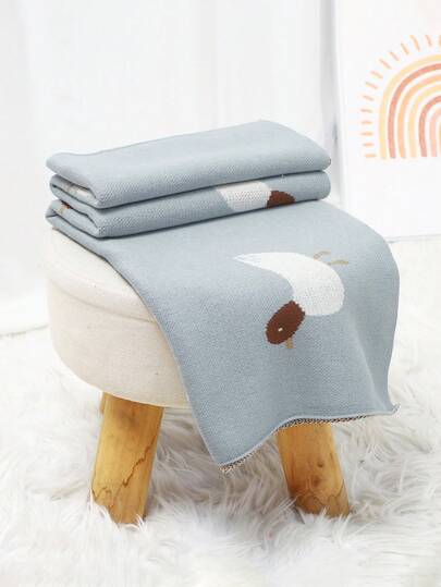 1pc Infant Knitted Blanket, Cartoon Duck Jacquard Baby Blanket, Newborn Stroller Blanket, Suitable For All Seasons