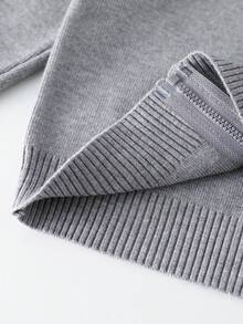 1 szt. Chłopięcy sweter w stylu college'u, jednolity kolor, okrągły dekolt, dzianinowy kardigan, szary, modny, długi rękaw, swobodny sweter z zamkiem błyskawicznym