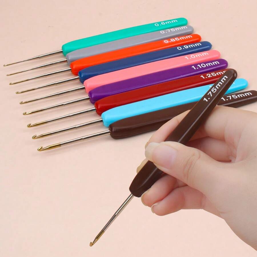 精密钩针套装，DIY 手工工具，带尺寸标记，防滑手柄，适用于针织、纱线、蕾丝，是送给奶奶、妈妈和朋友的绝佳礼物 - 9件 - 查看 1