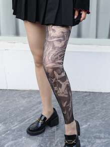 1 Stück Leggings mit floralem Tattoo-Muster, 360 Grad lebendiges buntes gemustertes Design, geeignet für Alltagstragen, Partys, Auftritte und als Geschenk