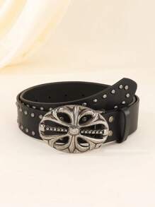 1条Y2K朋克风交叉扣装饰男士休闲黑色S码腰带，百搭日常穿着，适合秋季、万圣节、秋冬季节等场合，适合青少年、青年、男士，休闲、户外、运动、度假、毕业礼物、生日礼物、日常穿着。 - 金屬十字 - 查看 1