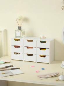 白色三抽屉可叠放桌面收纳盒，尺寸为长5.12英寸、宽3.15英寸、高3.54英寸。珠宝收纳盒，可存放戒指、耳环和耳钉，亦可作礼品袋。适用于办公室、家庭、化妆品、文具收纳、桌面物品收纳、浴室收纳、公寓用品收纳、家居整理等。 - 彩色 - 查看 11