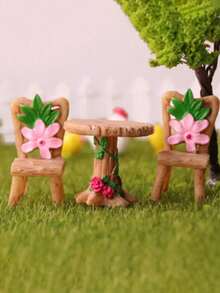 Juego de 3 piezas de mesa y sillas en miniatura para jardín de hadas, kit de decoración de muebles de casa de muñecas de resina caprichosa con flores rosas y hojas verdes, excelente para casas de muñecas, paisaje en miniatura y decoración artística, accesorios para jardín de hadas, de regreso a la escuela, decoración de otoño, decoración de Halloween, decoración para fiestas divertidas, regalos de cumpleaños, decoración de escritorio, decoración de habitación