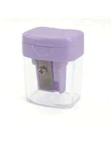 1 pièce Taille-crayon mini en plastique de couleur macaron, avec couvercle rabattable. Taille-crayon de papeterie pour étudiants, violet