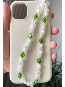 1 件 Evil Eye 仿珍珠手机壳配件、手机挂绳、无线耳机、相机带吊坠 - 彩色 - 查看 8
