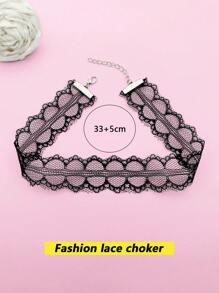 1pc Fashionable Fabric & Lace Choker Necklace, Suitable For Daily Wear