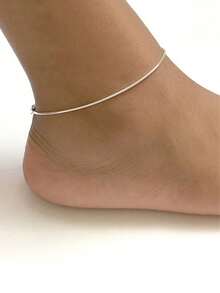 1pc Simple Stainless Steel Chain Anklet, Suitable For Beach Holiday - Silver - View 1