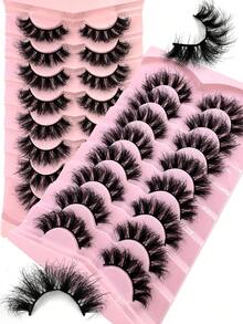 8Pairs/1Boxes 20-25mm Ultra Long & Dense D Curl Luxurious Fluffy Volume Soft Band Faux Mink False Lashes Natural Messy Dramatic Look Extension Thick Long Extended Makeup Lashes 9D Faux Mink False Eyelashes, Multi-Layered Curly & Fluffy, Soft & Voluminous Lashes, Reusable And Easy Application Suitable For Beginners, Comfortable & Versatile - Black - View 2
