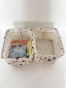 1 件迷你可折叠织物收纳篮，简约可爱的办公桌整理盒，棉麻小储物容器