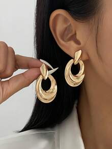 1 Cặp bông tai mặt dây chuyền xoắn ốc hình học cổ điển, quà tặng trang sức thời trang phong cách tối giản cho phụ nữ, phong cách Châu Âu và Mỹ - Vàng - Xem 12