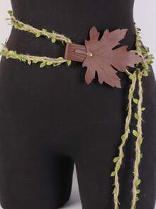 1 Set Green Leaf Handmade Woven Rope And PU Leather Buckle, Vintage Viking Market LARP Elf Forest Costume Roleplay Props DIY Strap Renaissance Period Accessories Halloween,For Summer Costume - A - View 4