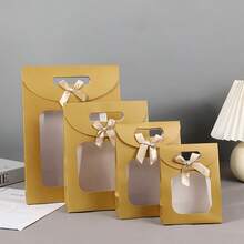 1 pieza Bolsa de regalo con lazo, estilo de ventana semitransparente, bolsa de regalo de cartulina blanca sólida