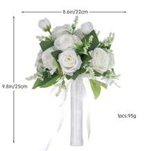 1 件婚礼新娘伴娘花束，西式人造玫瑰、小麦、绿叶仿真花束，户外婚礼新娘摄影蕾丝装饰花束，情人节婚礼派对抛花束 - 彩色 - 查看 3