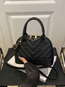 1 buc. Geantă de umăr retro simplă din PU cu închidere cu fermoar matlasată, cu flori brodată la modă, geantă de mână casual nouă în carouri, cu capacitate mare, geantă crossbody perfectă pentru uz zilnic de la femei, cumpărături, întâlniri