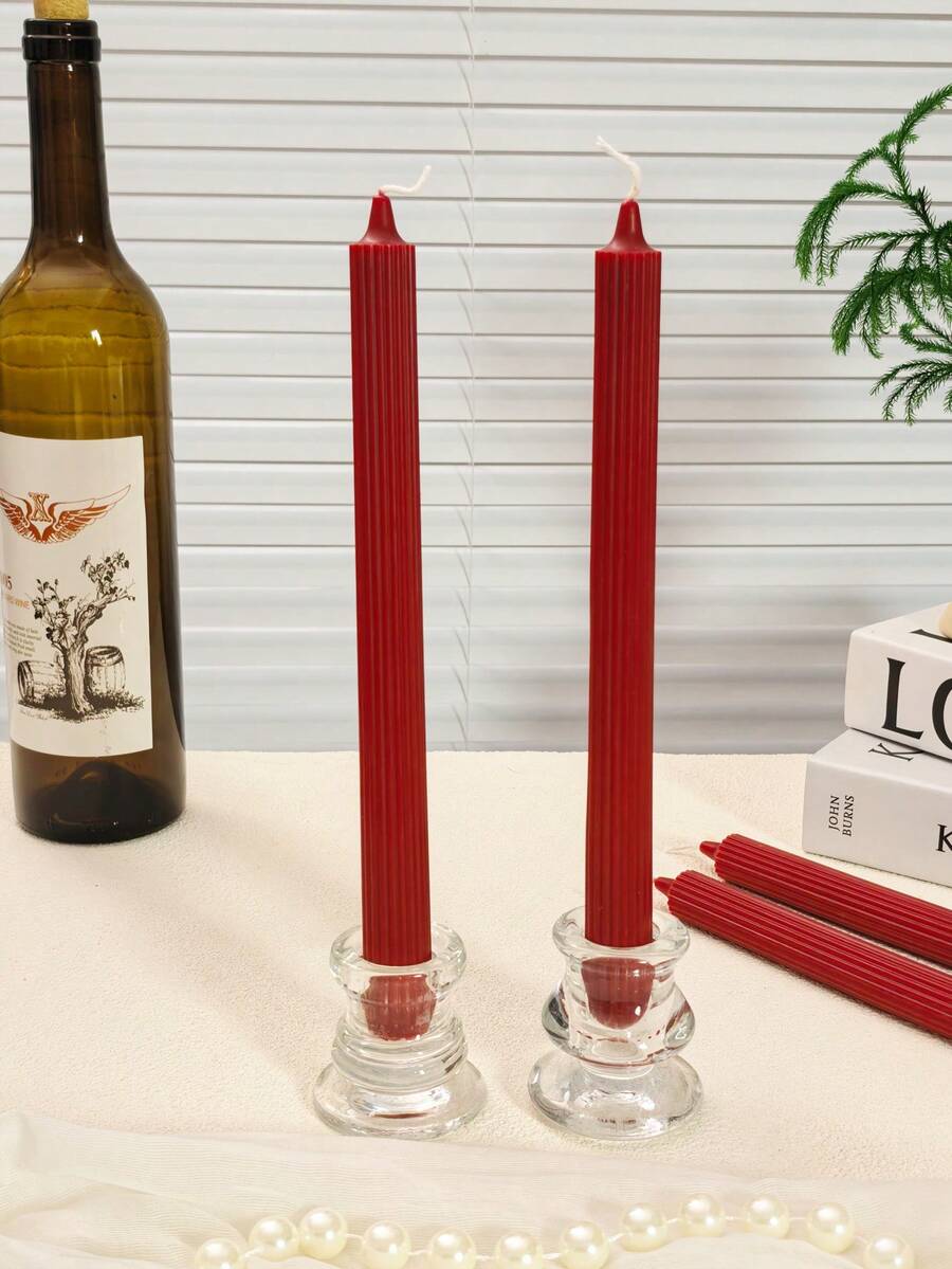 4 (2cm * 25cm) Long Red Candles, Including Scented Candles, Can Burn For 8 Hours With Soy Wax. Suitable For Wedding And Christmas Decoration, Halloween Home Decoration, Indoor Room Decoration, As Holiday Gifts For Best Friends, Graduation Parties, Birthday Party Decoration, Mother's Day Gifts.