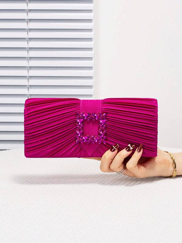 Shimmering Women's Silk Pleated Evening Clutch Bag, Luxurious With Rhinestone Decor, Suitable For Wedding, Party And Prom For Girls, Women, College Students, Office Ladies To Use For Party, Graduation Ball, Banquet, Excellent Gift For Women