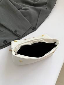 新款女士刺绣菱形绗缝链条单肩包，简约时尚大容量工作通勤斜挎包 - 白色 - 查看 7