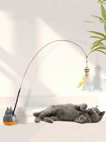 Interactive Cat Toy Wand With Cute Kitten Fishing Design, Cartoon Style, Non-Electric, Attracts Cats To Play, Promotes Activity And Intelligence