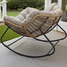 Skin-Friendly And Comfortable Outdoor Patio Rocking Chairs, Egg Chairs, Royal Papasan Chairs, Extra-Large Outdoor Lounge Chairs With Thickened Cushions, Leisure Rocking Chairs Perfect For Patios, Gardens, Outdoor Activities, And Holiday Relaxation. An Ideal Gift For Valentine's Day. For Outdoor Use Only. - Ghế bập bênh cỡ lớn - Trắng - Xem 4