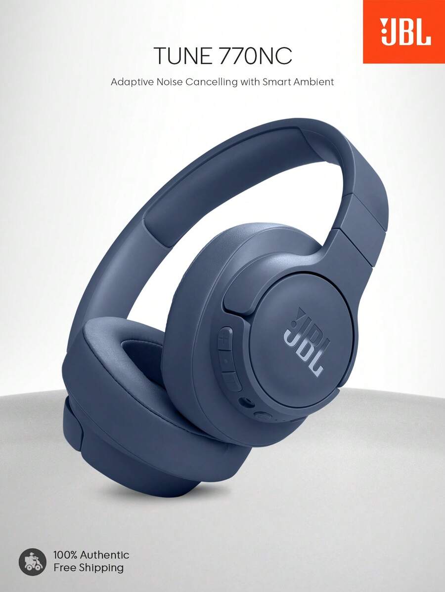 JBL Tune 770NC 自适应降噪智能环境无线头戴式耳机，蓝牙 5.3，快速充电续航时间长达 70 小时，轻巧舒适可折叠设计，全新升级型号 - 藍色 - 查看 1